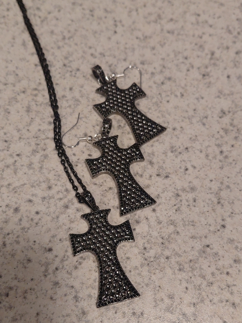 Black Pave Cross Necklace and Earrings Set